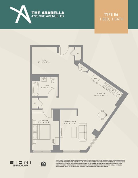 Floor plan for 2 beds, 1 bath, 862 sqft